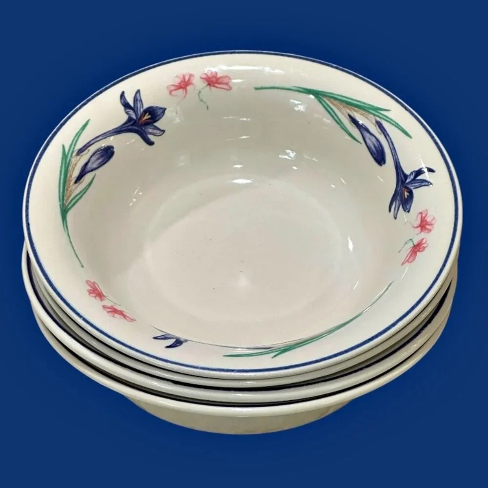 Forever Spring Stoneware Side Bowls Set of 4 Cereal Soup Fruit Dessert Vintage